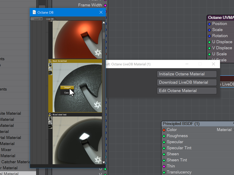 Octane LiveDB Import material